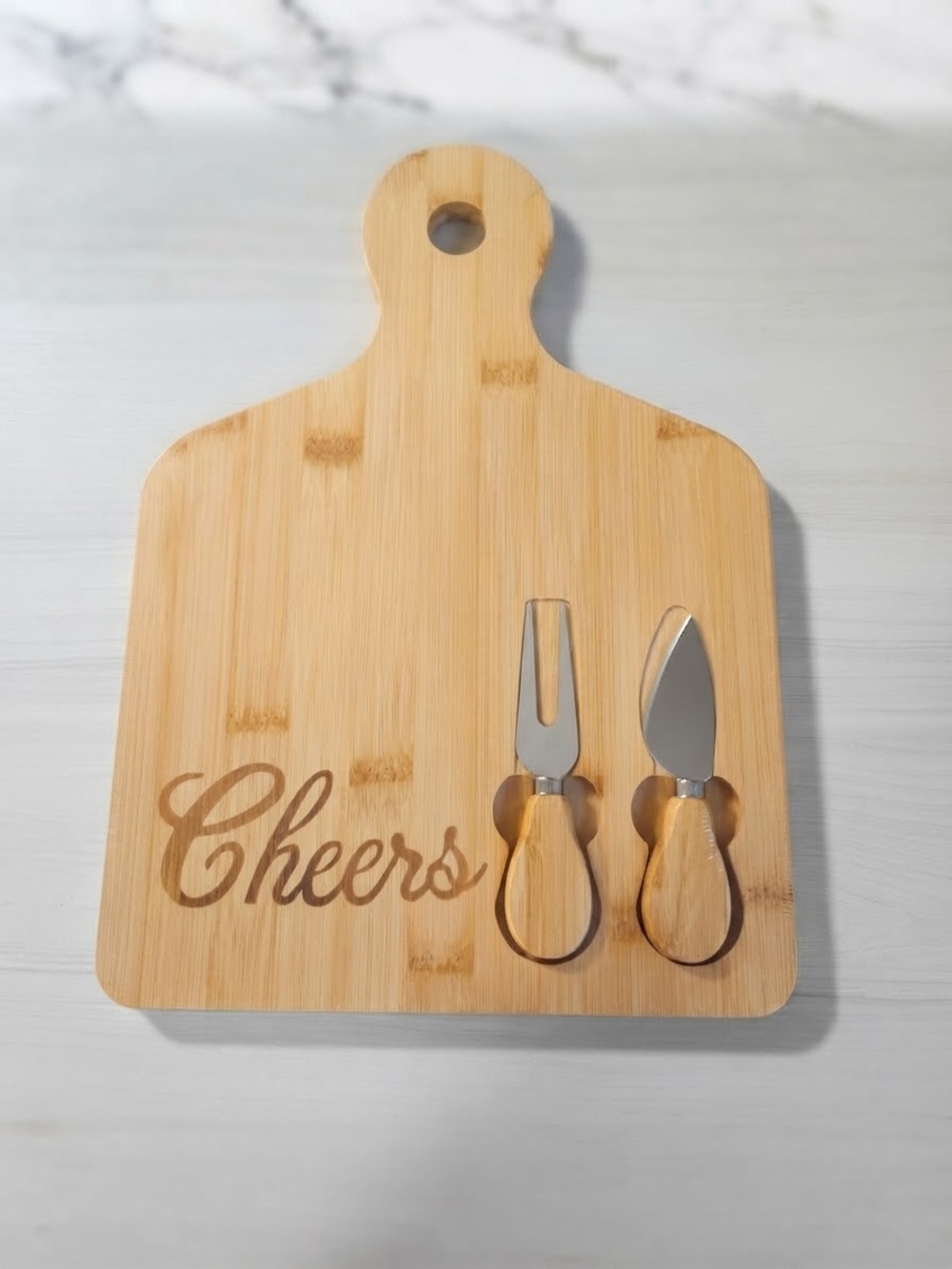 Bamboo 'Cheers' Cheese Board with Server Set - Natural